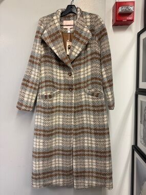 Hutch Plaid Wool-Blend Trench Coat in Brown & Gray